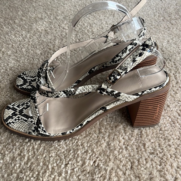 H by Halston snake skin vegan leather chunky heel Strappy sandals. - Picture 1 of 12